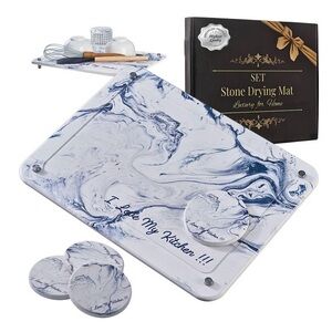 Diatomite Stone Drying Mat For Kitchen Counter Set + 03 Absorbent Drink Coaster